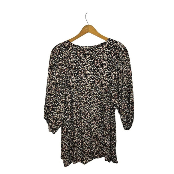 EASEL Micro Floral Print Boho Cottagecore Tunic Tassel Tie Front Blouse - Picture 6 of 10